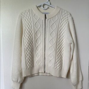Ann Taylor Cream Cardigan with Cable Knit and Ribbed Cuffs